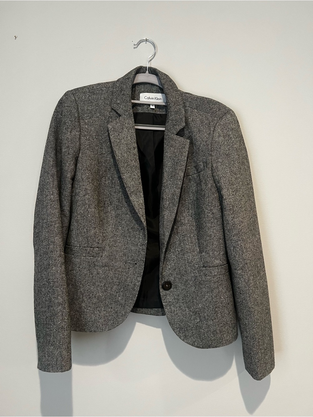 Calvin Klein Gray Tweed Single-Button Blazer